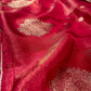RED DOLA TISSUE SILK SAREE WITH PEARL & CUTDANA EMBELLISHED READYMADE BLOUSE