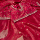 RED DOLA TISSUE SILK SAREE WITH PEARL & CUTDANA EMBELLISHED READYMADE BLOUSE