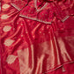 RED DOLA TISSUE SILK SAREE WITH PEARL & CUTDANA EMBELLISHED READYMADE BLOUSE