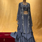 GREY COLOR CREPE SILK WITH CROP TOP BLOUSE & ORGANZA SHRUG EMBELLISHED WITH CUTDANA & BEADS WORK