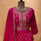 RANI COLOUR CREPE SILK SKIRT WITH PEPLUM EMBROIDERED BLOUSE EMBELLISHED WITH ZARI WORK