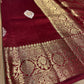 MAROON COLOUR PURE BANARASI SILK/CHINIYA SILK SAREE EMBELLIZED WITH ZARI WEAVES