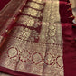 MAROON COLOUR PURE BANARASI SILK/CHINIYA SILK SAREE EMBELLIZED WITH ZARI WEAVES