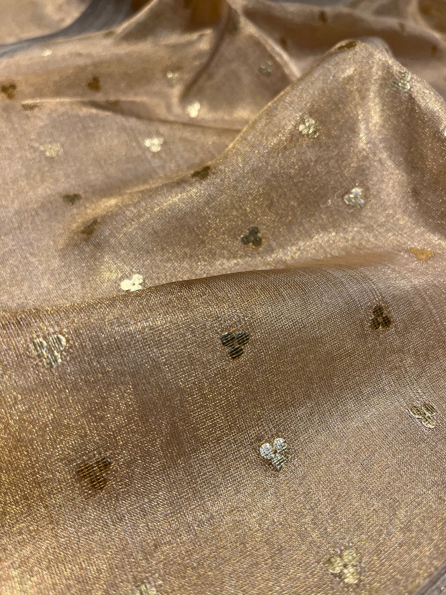 GOLDEN COLOUR TISSUE SAREE WITH SEQUINS WEAVE & ZARI BORDER