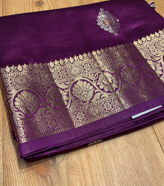 WINE COLOUR PURE BANARASI/CHINIYA SILK SAREE EMBELLISHED WITH ZARI WEAVES