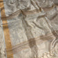 SILVER TISSUE SAREE WITH SEQUINS WEAVE & GOLDEN ZARI BORDER