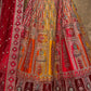 MULTI COLOUR RANGKAT PURE SILK HAND EMBROIDERED BRIDAL LEHENGA EMBELLISHED WITH CUTDANA, SEQUINS & RESHAM WORK