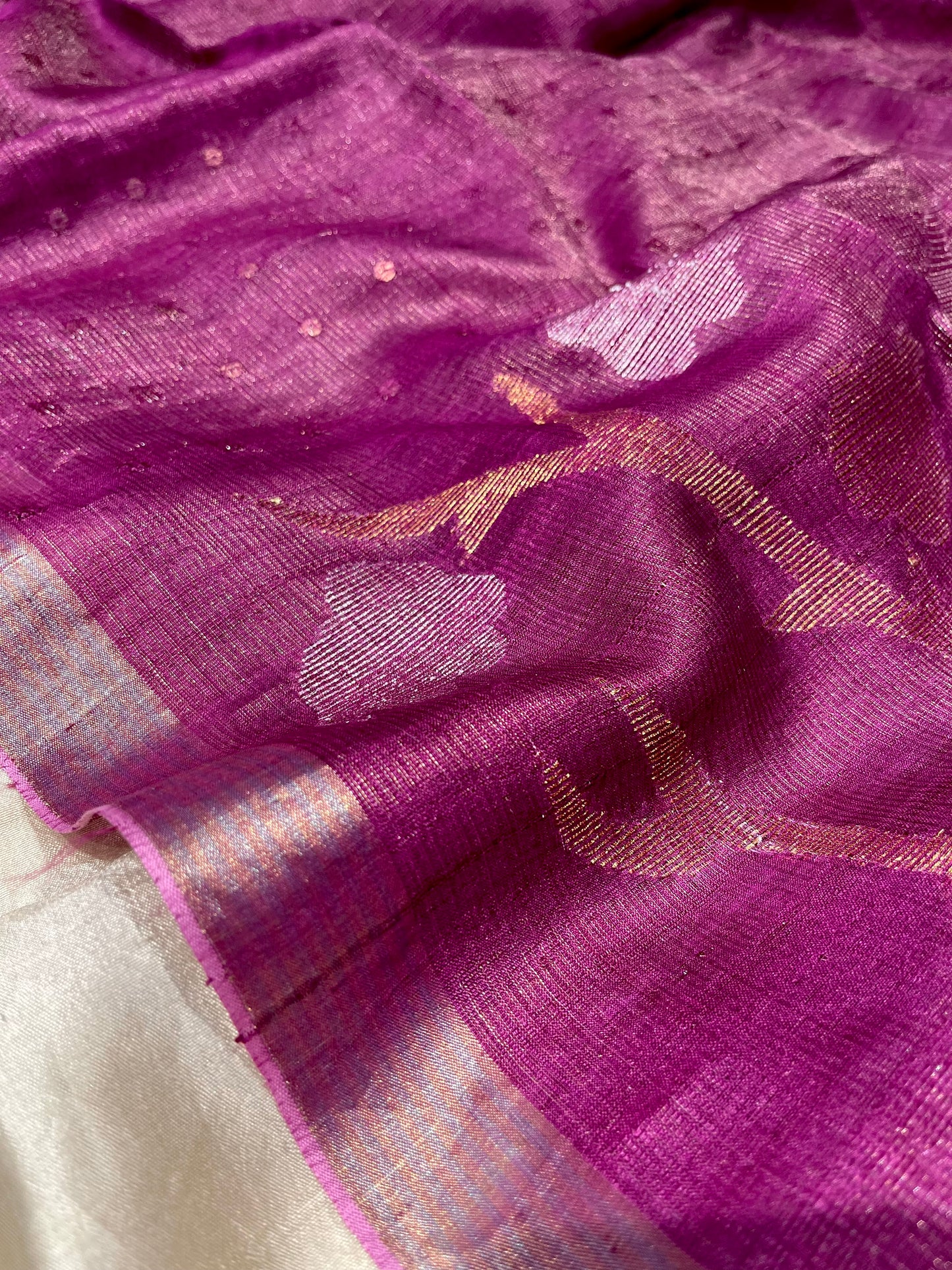 WINE COLOUR PURE TUSSAR TISSUE SAREE WITH SEQUINS WEAVES