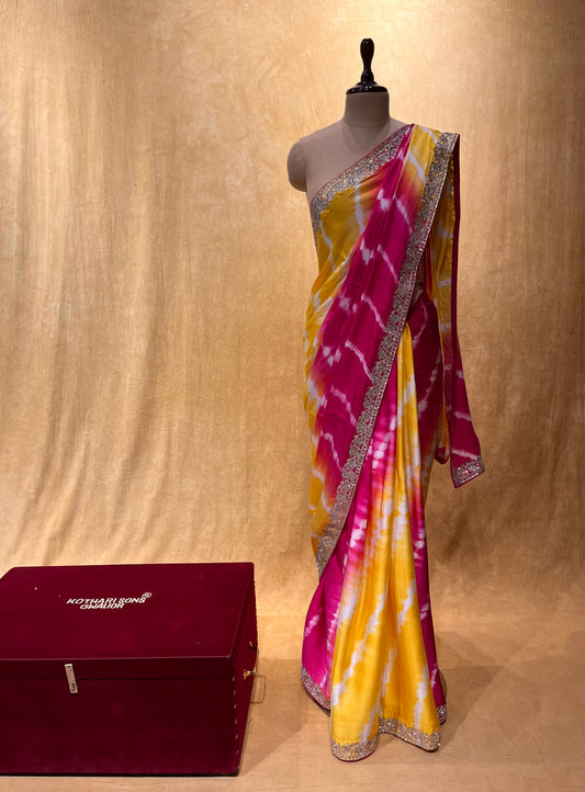 (DELIVERY IN 25 DAYS) SHIBORI PRINT MODAL SILK EMBROIDERED SAREE