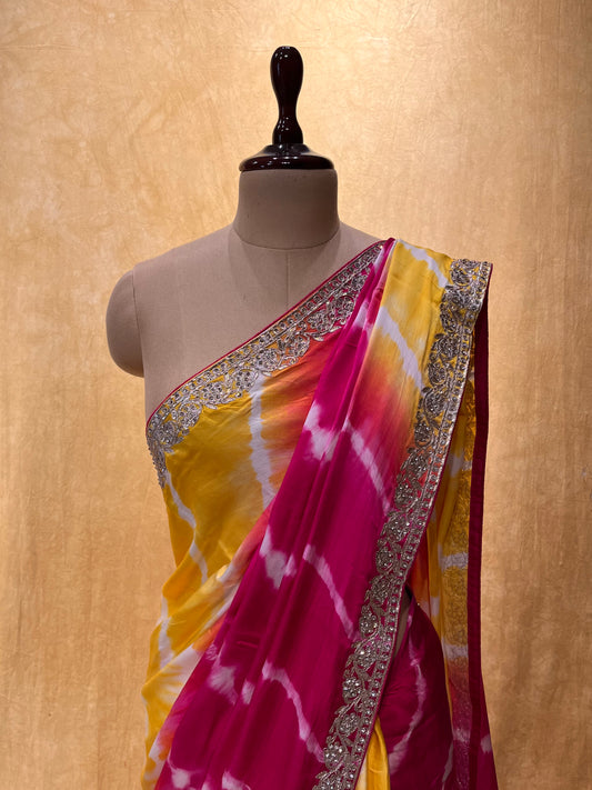 (DELIVERY IN 25 DAYS) SHIBORI PRINT MODAL SILK EMBROIDERED SAREE