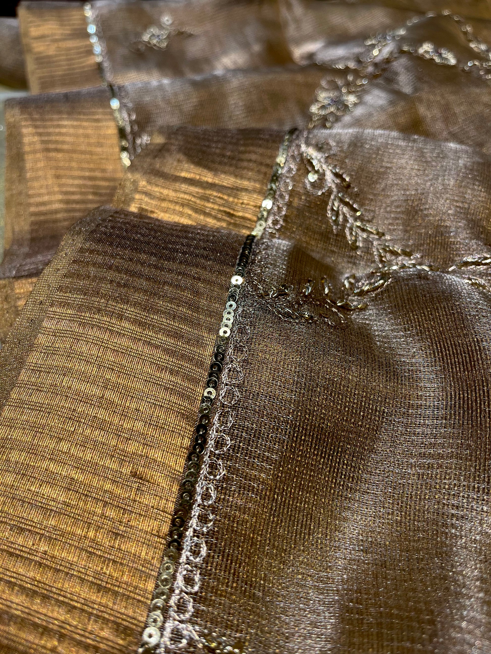 GOLDEN COLOUR MACLINO HAND EMBROIDERED SAREE EMBELLISHED WITH ZARDOZI & SEQUINS WORK ( DELIVERY IN 55 -60 DAYS ) - Kothari Sons