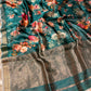 RAMA GREEN COLOUR PURE TUSSAR TISSUE PRINTED SAREE WITH ZARI BORDER