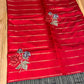 RED & BLACK COLOUR PURE SILK CROSS STITCHED EMBROIDERED SAREE