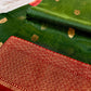 GREEN COLOR PURE CHANDERI KATAN SILK HANDLOOM SAREE EMBELLISHED WITH CONTRAST BORDER & ZARI WEAVES