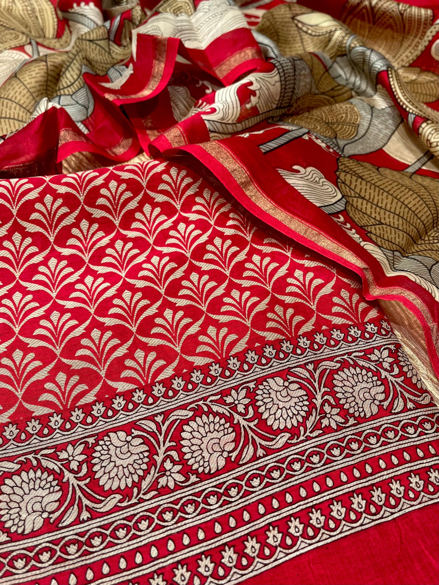 RED COLOUR CHANDERI SILK  PRINTED UNSTITCHED SUIT