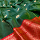 GREEN COLOR PURE CHANDERI KATAN SILK HANDLOOM SAREE EMBELLISHED WITH CONTRAST BORDER & ZARI WEAVES