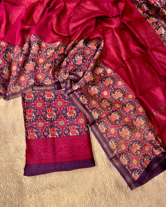 HOT PINK COLOUR CHANDERI SILK PRINTED UNSTITCHED SUIT