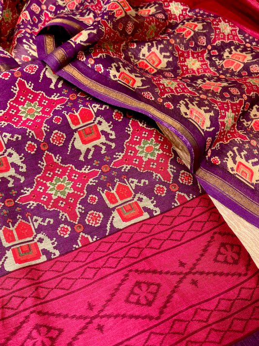 HOT PINK COLOUR CHANDERI SILK PRINTED UNSTITCHED SUIT