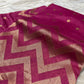 ONION COLOUR PURE CHANDERI HANDLOOM SAREE EMBELLISHED WITH ZARI WEAVES & ZIGZAG BORDER