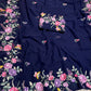 BLUE COLOUR GEORGETTE PARSI GARA HAND EMBROIDERED SAREE EMBELLISHED WITH RESHAM WORK ( DELIVERY IN 60 DAYS )