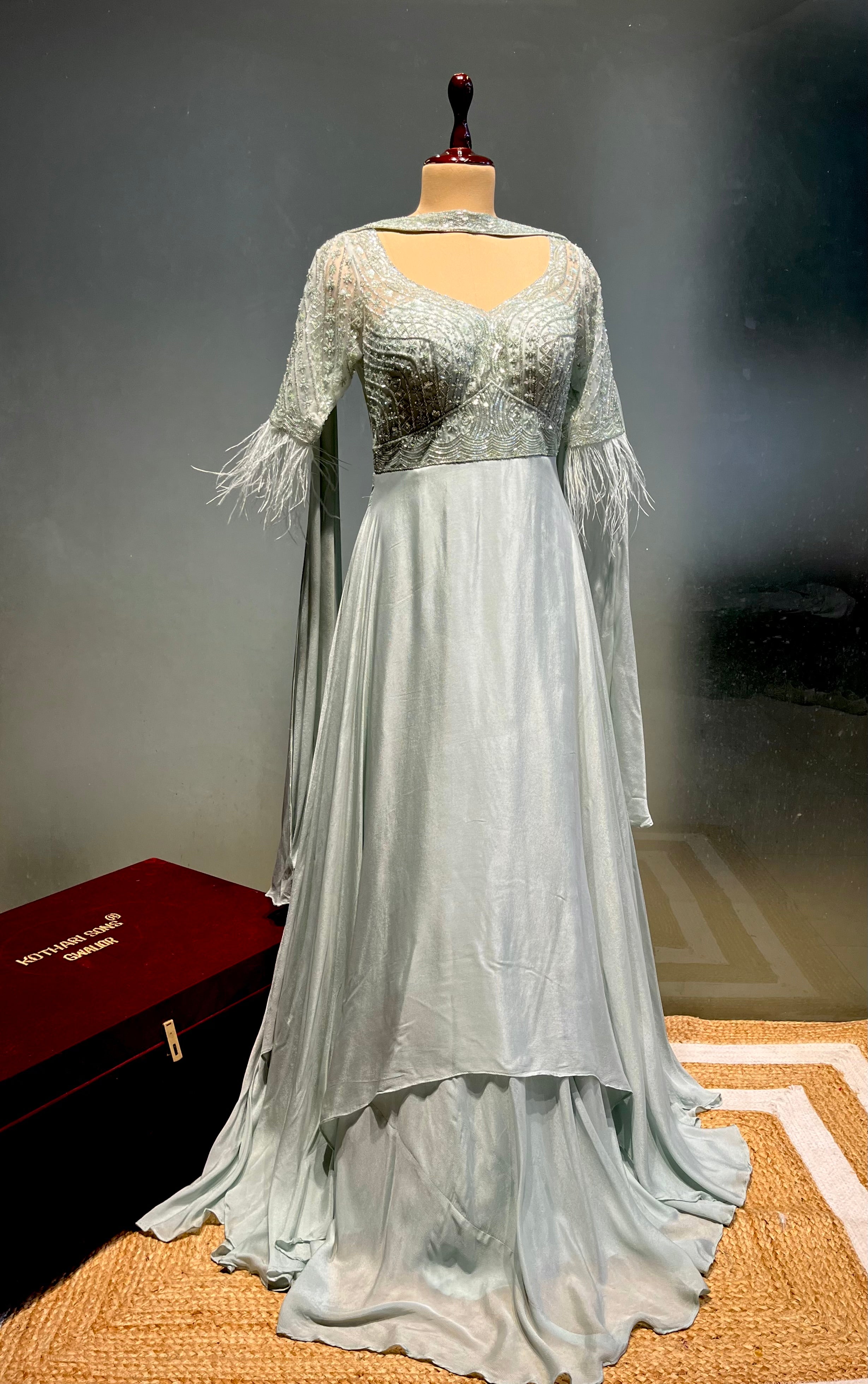 AQUA COLOUR CHINON GOWN EMBELLISHED WITH CUTDANA & SEQUINS WORK ...