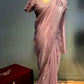 MAUVE COLOUR IMPORTED GLITTER ORGANZA SAREE WITH READYMADE BLOUSE EMBELLISHED WITH CUTDANA WORK