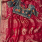 HOT PINK COLOUR DOLA SILK READYMADE SAREE EMBELLISHED WITH SEQUINS & ZARDOZI WORK ( UNSTITCHED BLOUSE INCLUDE )