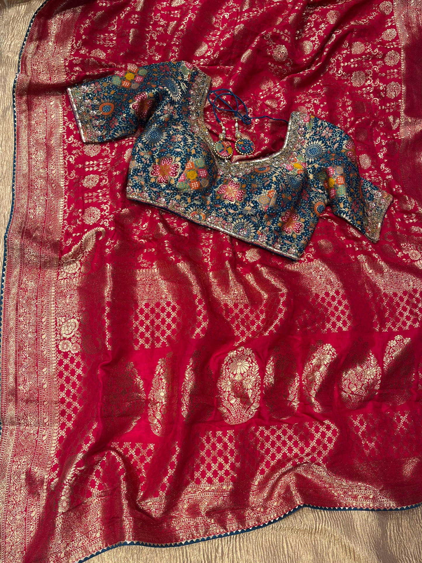 HOT PINK COLOUR DOLA SILK READYMADE SAREE EMBELLISHED WITH SEQUINS & ZARDOZI WORK ( UNSTITCHED BLOUSE INCLUDE )