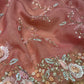 PINK COLOUR ORGANZA EMBROIDERED SAREE WITH NET BLOUSE EMBELLISHED WITH CUTDANA, SEQUINS & BEADS WORK