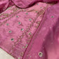 PINK COLOUR CREPE TISSUE UNSTITCHED SUIT WITH ORGANZA DUPATTA EMBELLISHED WITH SEQUINS, CUTDANA & MIRROR WORK