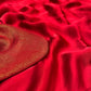 RED COLOUR ORGANZA SATIN SAREE WITH  UNSTITCHED TISSUE BLOUSE