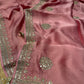 PINK COLOUR ITALIAN CREPE GOTA PATTI EMBROIDERED SAREE