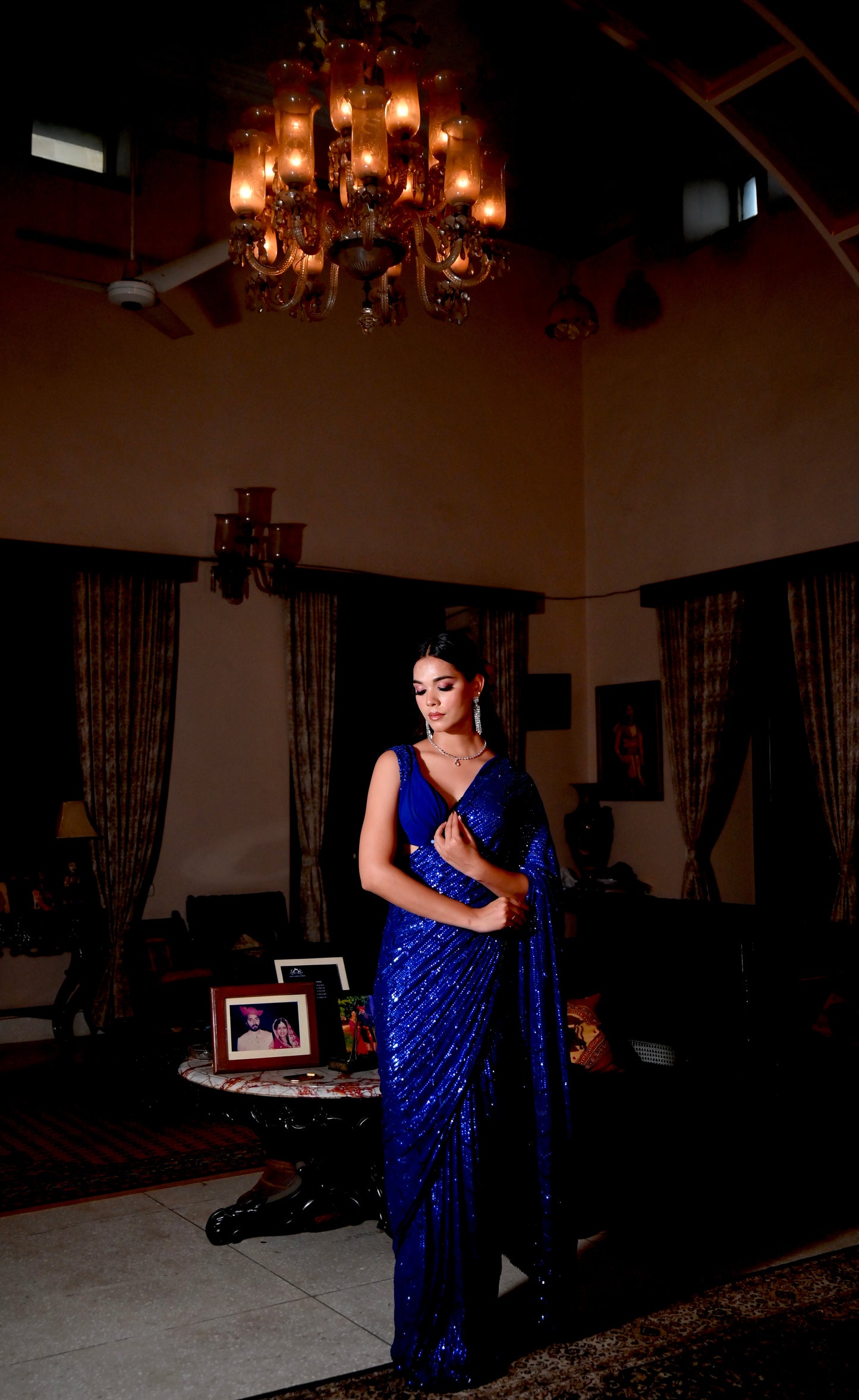 ROYAL BLUE COLOUR GEORGETTE SEQUINS EMBROIDERED SAREE WITH UNSTITCHED BLOUSE