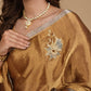 ANTIQUE GOLD CHANDERI SOFT TISSUE SAREE WITH ZARDOZI WORK MOTIFS