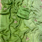 PASTEL GREEN COLOUR SHADED PURE CHIFFON HAND EMBROIDERED SAREE