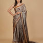 PURE CHANDERI TISSUE SAREE WITH OXIDISED SILVER AND COPPER ZARI WEAVE AND HAND-EMBROIDERED BIRD MOTIFS