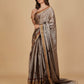PURE CHANDERI TISSUE SAREE WITH OXIDISED SILVER AND COPPER ZARI WEAVE AND HAND-EMBROIDERED BIRD MOTIFS
