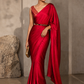 RED COLOUR ORGANZA SATIN SAREE WITH  UNSTITCHED TISSUE BLOUSE