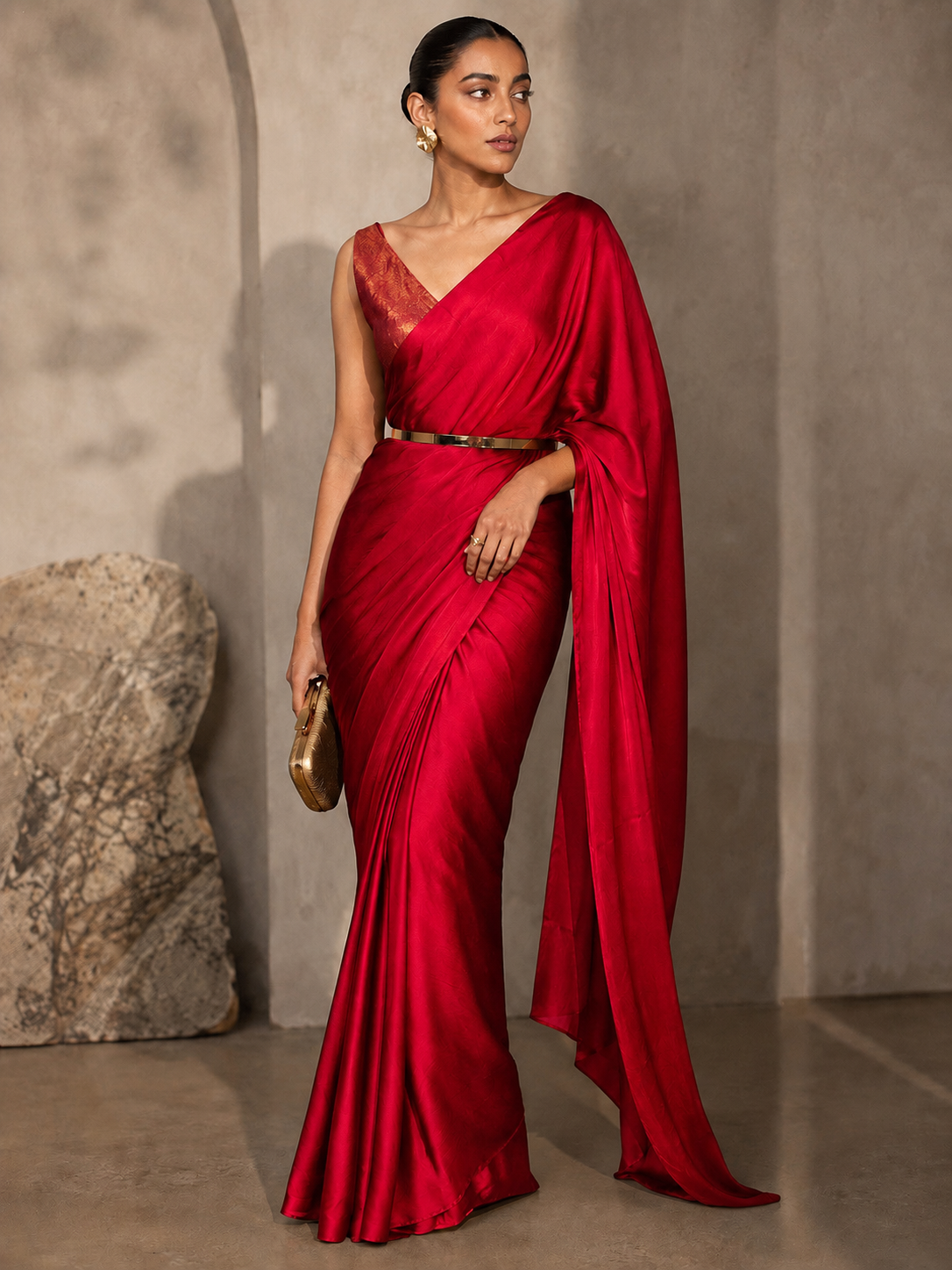 RED COLOUR ORGANZA SATIN SAREE WITH  UNSTITCHED TISSUE BLOUSE