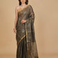 BLACK ANTIQUE TISSUE CHANDERI SAREE WITH BLACK OXIDISED HAND EMBROIDERED MOTIFS