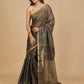 BLACK ANTIQUE TISSUE CHANDERI SAREE WITH BLACK OXIDISED HAND EMBROIDERED MOTIFS