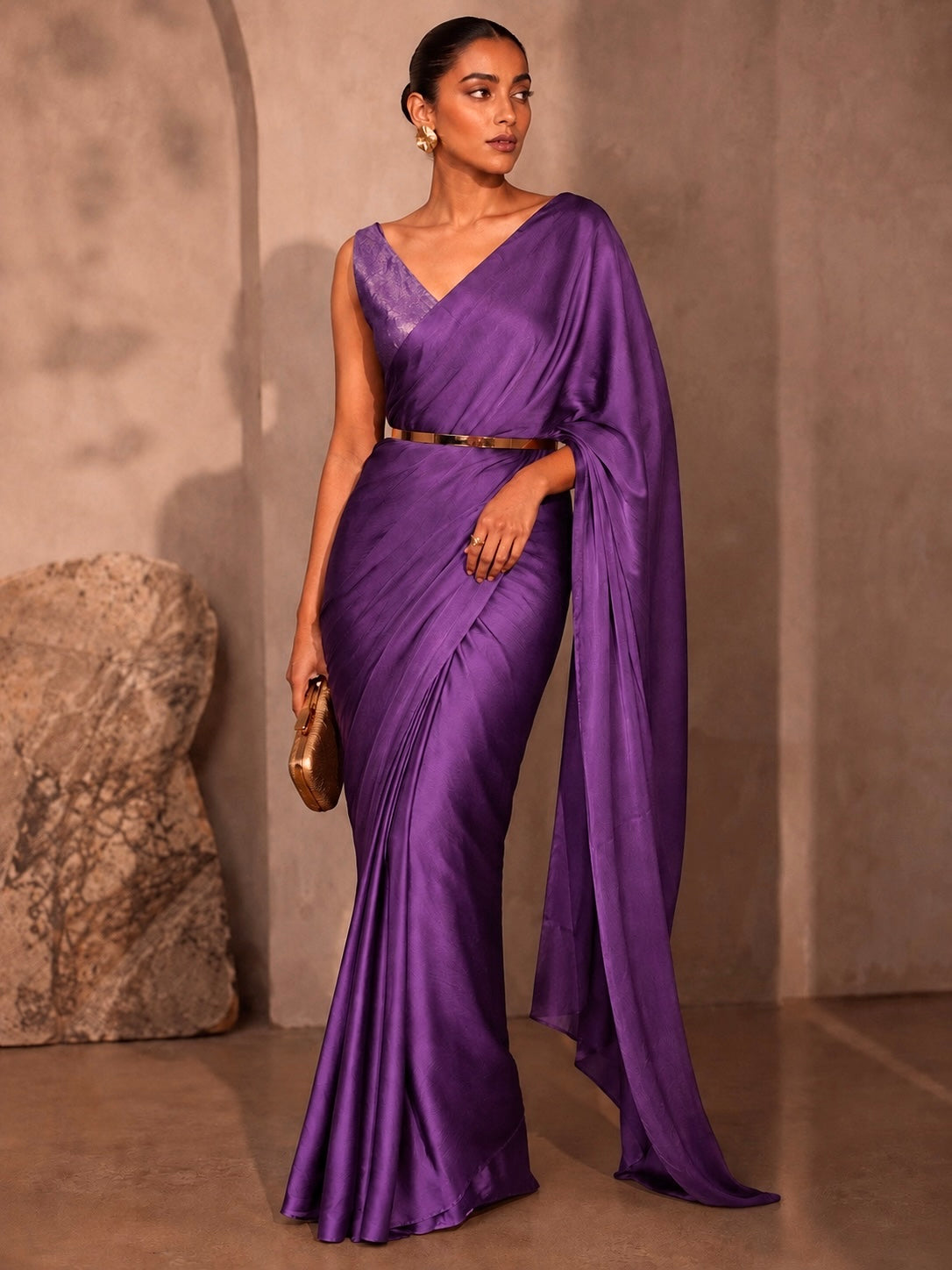 PURPLE COLOUR ORGANZA SATIN SAREE WITH UNSTITCHED TISSUE BLOUSE