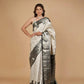 IVORY BROCADE PURE KANJIVARAM SILK SAREE WITH BLACK BORDER, PALLA & BLOUSE