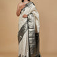 IVORY BROCADE PURE KANJIVARAM SILK SAREE WITH BLACK BORDER, PALLA & BLOUSE