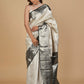 IVORY BROCADE PURE KANJIVARAM SILK SAREE WITH BLACK BORDER, PALLA & BLOUSE