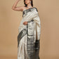 IVORY BROCADE PURE KANJIVARAM SILK SAREE WITH BLACK BORDER, PALLA & BLOUSE