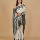 IVORY BROCADE PURE KANJIVARAM SILK SAREE WITH BLACK BORDER, PALLA & BLOUSE