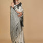 IVORY BROCADE PURE KANJIVARAM SILK SAREE WITH BLACK BORDER, PALLA & BLOUSE
