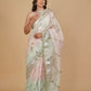 OMBRÉ DYED PURE ORGANZA SILK SAREE WITH BADLA EMBROIDERY AND FRINGE