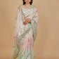 OMBRÉ DYED PURE ORGANZA SILK SAREE WITH BADLA EMBROIDERY AND FRINGE